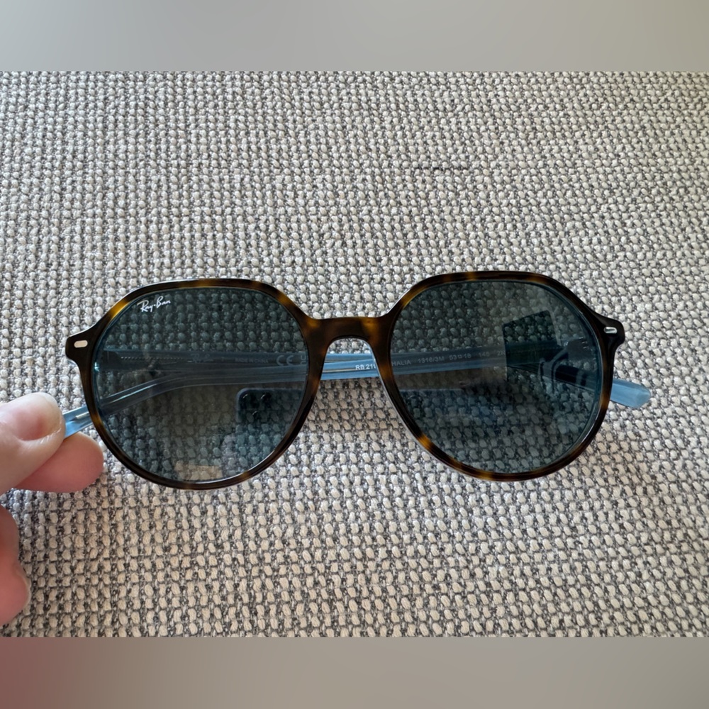 Ray Ban Thalia Polished Havana On Light Blue Sunglasses - small scratch on lens